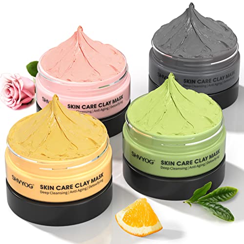 SHVYOG TonFace Mask Kit Face Masks Vitamin C Mask Set with Turmeric Dead Sea Clay Mask Green Tea Mask Rose Sound Mask for Deep Cleansing Oil Control and Pore Strengthening 240g