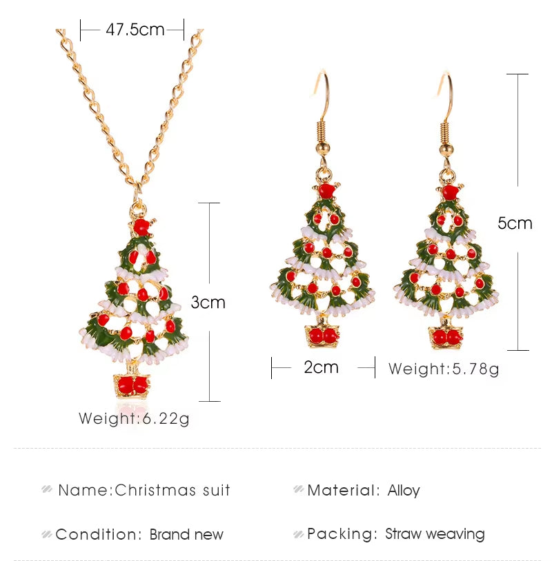 New Design Christmas Earrings Cute Christmas Tree Earrings Christmas Tree Necklace Set for Women Girls Christmas Gifts Jewelry