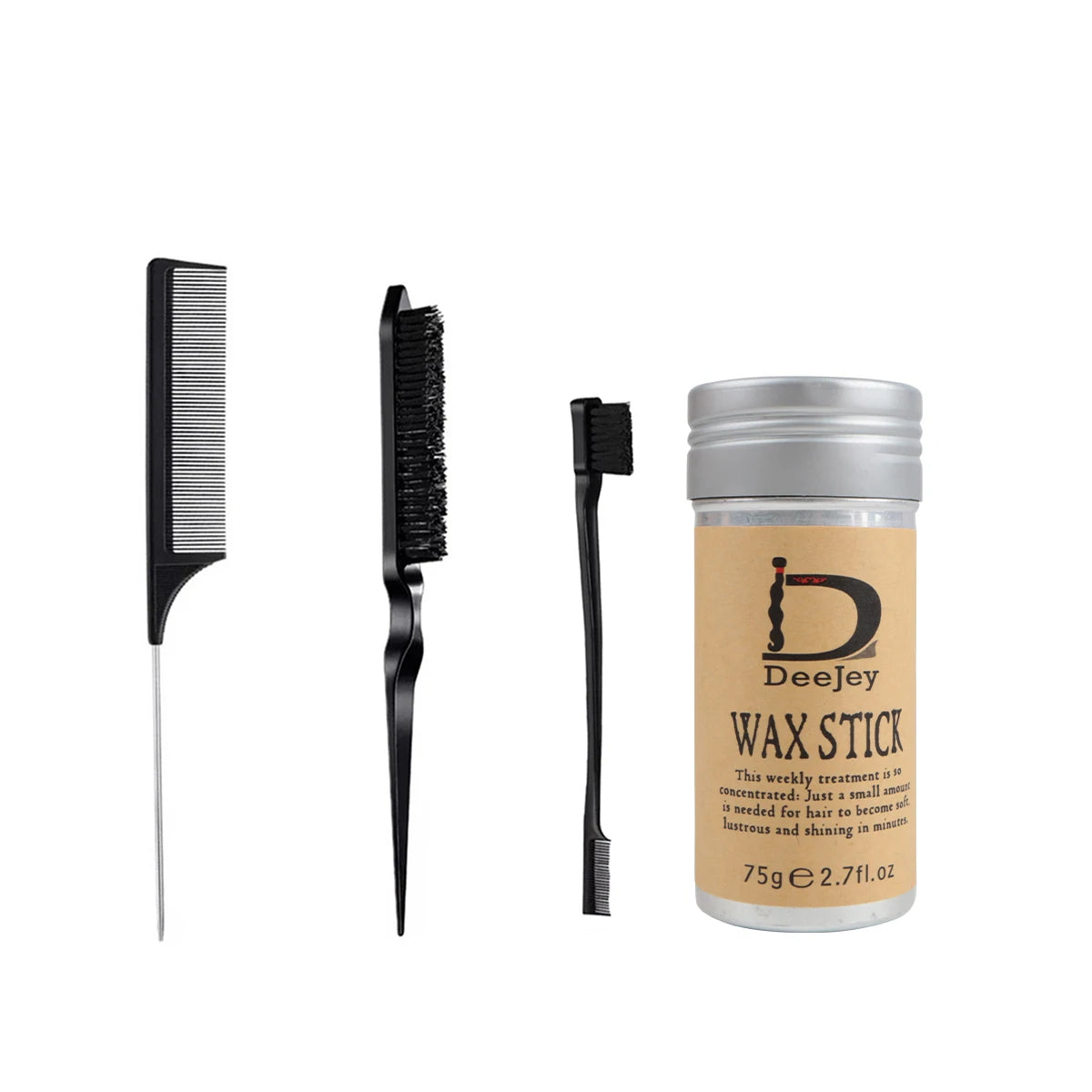 DeeJey Hair wax stick with hair comb and bristle brush and edge brush for wig edge control