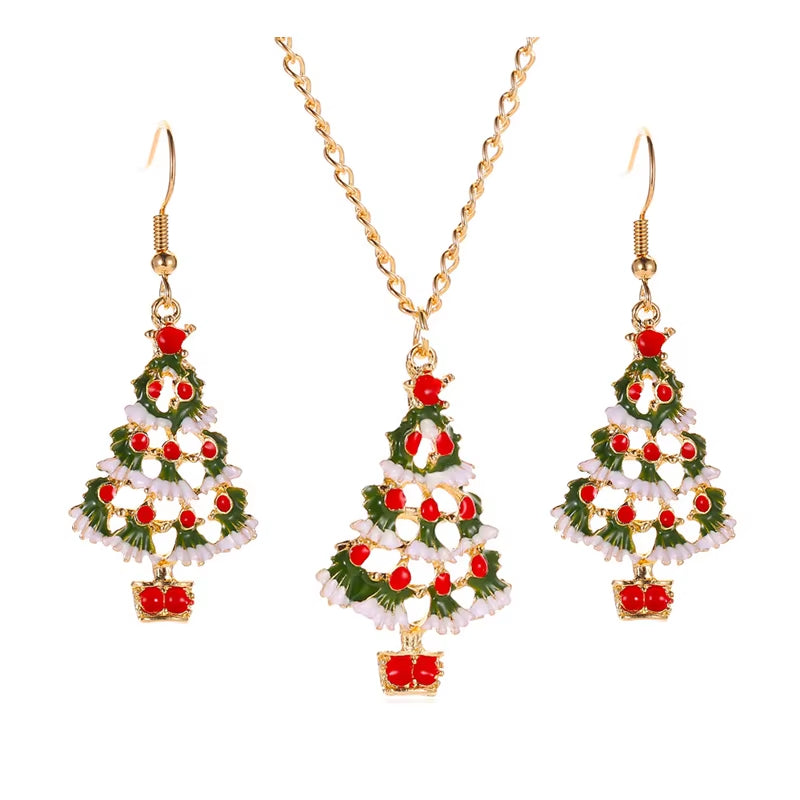 New Design Christmas Earrings Cute Christmas Tree Earrings Christmas Tree Necklace Set for Women Girls Christmas Gifts Jewelry