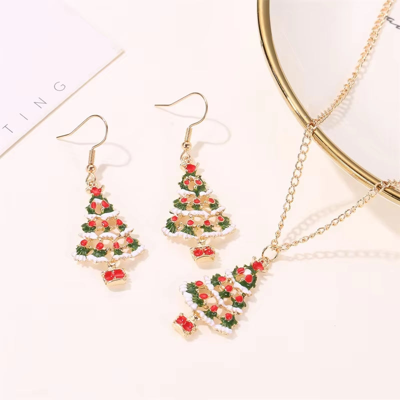 New Design Christmas Earrings Cute Christmas Tree Earrings Christmas Tree Necklace Set for Women Girls Christmas Gifts Jewelry